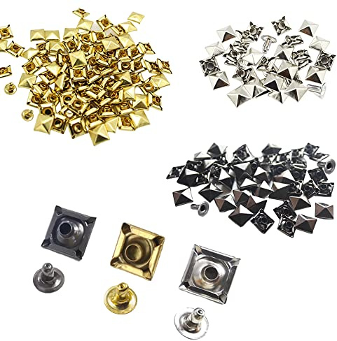 Pamtns Pyramidennieten 150 Stück Pyramid Square Nieten Spitzenieten Metall Quadratische Nieten Punk Pyramid Nieten Doppelkappe Nieten Stahlrohr Metall Nieten Schuhe Tasche Diy Kunsthandwerk
