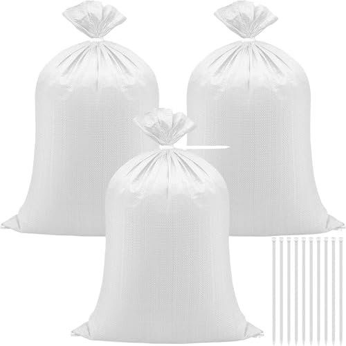 20 Piezas Sacos para Arena, 50 x 80 cm Bolsa de Transporte Sacos de Basura para Jardín Escombros Gravas Tejidas de Alta Resistencia, Fuerte y Robusto Bolsa Saco de Recogida (Blanco)