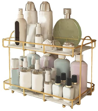 Make Up Kosmetik Organizer, 2 Ebenen Multifunctional Makeup Organizers Skincare Arbeitsplatte Aufbewahrung, Parfüm-Organizer Aufbewahrungshalter Für Lotion,Kosmetik(Gold)