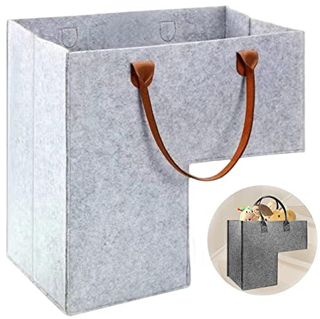 Stufenkorb Treppe Mit Griffen, Faltbarer Filzstoff TreppenköRbe FüR Teppichtreppen Und Holztreppen, Treppenstufen-Aufbewahrungs-Organizer FüR WäSche, Spielzeug, Wohnkultur Treppen Aufbewahrun,Grau