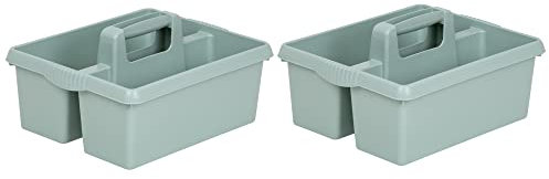 [𝐒𝐞𝐭 𝐨𝐟 𝟐] - Silver Sage Kitchen Caddy Large 2 – Compartment High Grade Housekeeping Tool Portable Cleaners Carry All Tote Tray Basket Multi Compartment Cleaning Tool UtilityTray (Caddy)