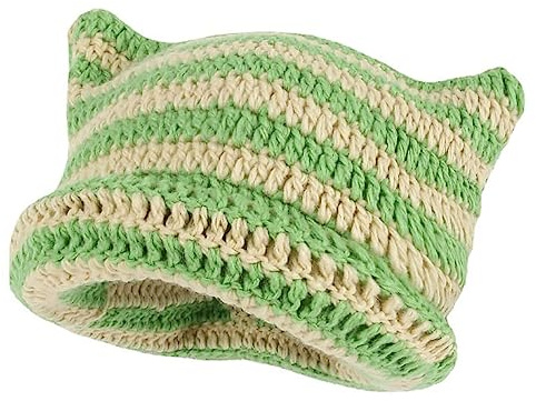 XehCaol Y2k Cat Beanie,Lustige Mütze Mit Ohren Katzenohren Strickmützen Knitted Hat Cat Ears Teufel hörner Mädchen Y2k Grunge Accessoires