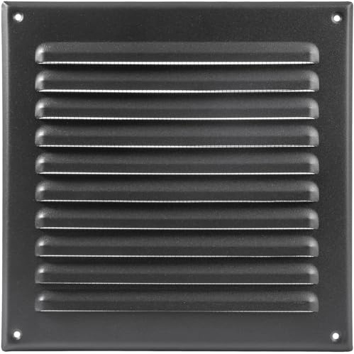 ECOPRO VENT 8'' x 8 Inch (Opening) Square Ventilation Grille - Black Metal Air Vent Cover with Mesh Screen Guard - Inside/Outside use Louver Grille - 10 x 10 Inch (Outer Size) Soffit Vent