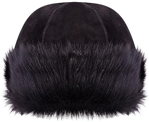 Infinity Leather Schwarz 100% Schafsfell Lammfell Leder Toscana Beanie Runde Uschanka Russische Mütze
