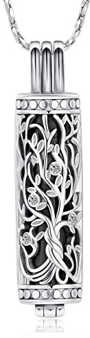 QGJNSGC Collier urne pour cendres pour homme et femme - Arbre de vie cylindrique - Bijou funéraire - Pendentif funéraire - Cadeau pour cendres