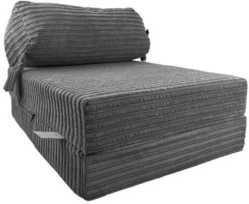KISAA Living Jumbo Cord Fold Out Single Z Bed Mattress - Folding Chair With Buckle - Fire Retardant Material - Ergonomically Designed Single Mattress Zbed (Charcoal)