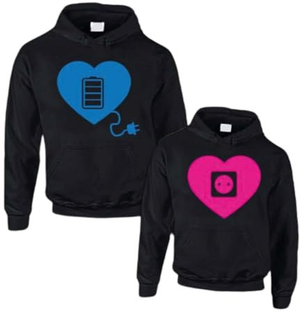 Generico Coppia di Felpe Love Unisex Personalizzate Linea Lui e Lei Amore Ricarica