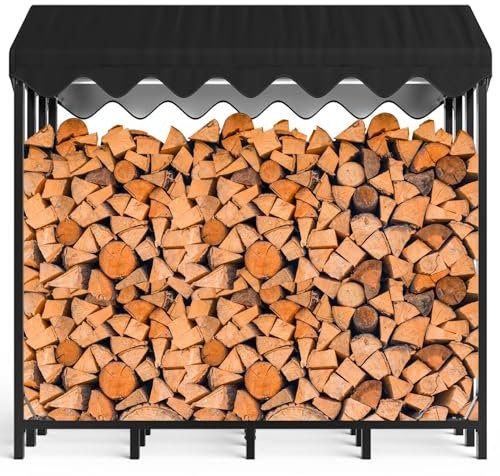 Himimi Metall Brennholzregal Außen 185 x 70 x 185cm, 2,4m³/ 3,5 SRM Haltekapazität Holzunterstand Außen, Kaminholzregal Mit Schutzhülle