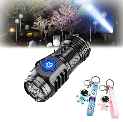 Nextllc Flashlight, Three-Eyed Monster Mini Flashlight Rechargeable, German Three-Eyed Monster Mini Flash Super Power Flashlight, Slim Portable Pocket Compact Torch For Home Camping (Black)