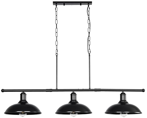 METOJIA Island-Lighting Pool-Table Light-Pendant Fixture - 3 Lights Hanging 50 Inch Black Billiard Lights Industrial Kitchen Modern Farmhouse Rustic Chandeliers for Dining Room Vintage Bar Lights