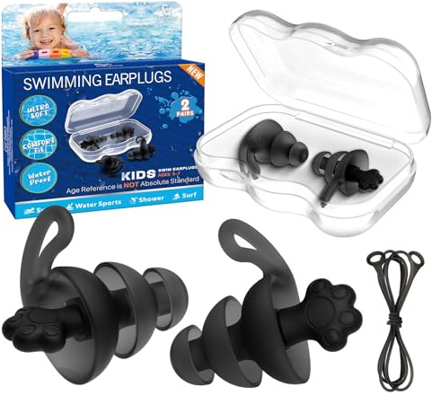 Ohrstöpsel Schwimmen Kinder 5-7, Eargrace 2 Paar Wasserdichte Bequeme Wiederverwendbare Schwimm-Ohrstöpsel mit Silikon-Verbindungskordel für Schwimmer, Dusche, Baden, Pool und andere Wassersportarten