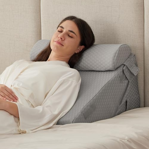 Ruqmuis 3PCS Wedge Pillow Set for After Surgery, Adjustable 9&12 Inch Bed Wedge Pillow for Sleeping, Incline Pillow Wedge for Headboard, Post Surgery, Acid Reflux, Neck&Back Support, Grey