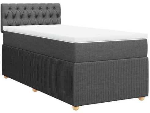 vidaXL Boxspringbett, Einzelbett mit Matratze Matratzenauflage, Bettgestell mit Kopfteil, Polsterbett Bett für Schlafzimmer, Dunkelgrau 90x200cm Stoff