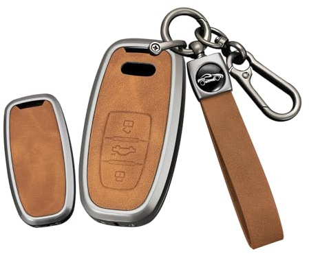 TECART Autoschlüssel Hülle Schlüsselgehäuse Passt für Audi A4 A5 A6 A7 Q5 Q7 Q8 RS SQ7 S7 S8 RS5 Schlüsselhülle Cover Case Keyless Autos Schlüsselbox Schutzhülle Schlüsselanhänger 3 Tasten Braun A