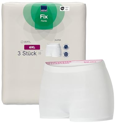 ABENA Fixierhosen Super 3er-Pack, Größe 6XL, OEKO-TEX zertifizierte Fixierhosen für Wochenbett- oder Inkontinenzeinlagen. Nahtlos, atmungsaktiv und waschbar. Postpartale Unterhosen.