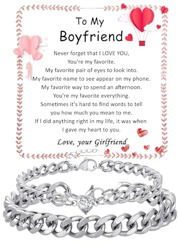 Fehki Matching Couple Cuban Chain Bracelets for Womens Men Gifts with Card | Gifts for Boyfriend Husband Soulmate Girlfriend, Perfect for Valentine's Day Anniversary Birthday Occasions
