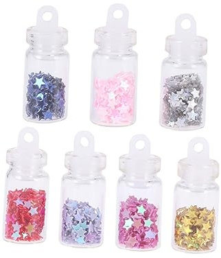 RORPOIR 7 Pcs Glass Wish Bottles with Stopper Mini Jars Filled with Red Gold Silver Rose Sapphire Pink Glitter DIY Message Bottle for Scrapbooking and