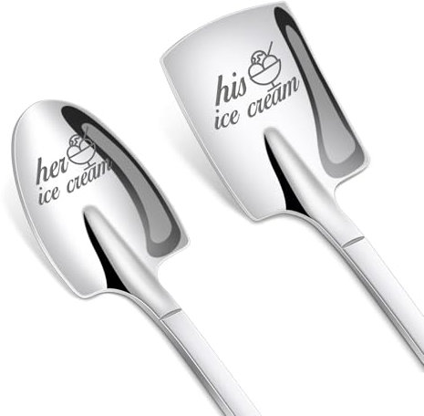 1 Pair Wedding Gifts for Her and Him Ice Cream Spoons, Stainless Steel Coffee Spoon Christmas Valentines Day Wedding Gifts for Couple Lovers