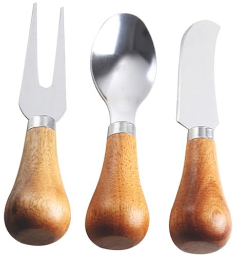 OKUMEYR Juego De Cortadores De Queso Acero Inoxidable Mango De Madera, Herramientas Para Charcutería, Utensilios De Cocina Domésticos, Set De 3 Piezas Para Cortar y Untar Queso