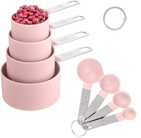 Messlöffel-Set, 8-teilig, Messbecher-Set, Edelstahl, für Flüssigkeiten und Feststoffe, Messwerkzeuge für Küche, Messlöffel, Backen, Rosa