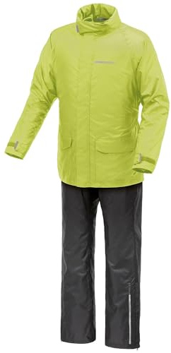 Tucano Urbano tuta antipioggia moto unisex Diluvio Day. Antipioggia donna compattabile. Kit antipioggia uomo. Set giacca e pantaloni impermeabile moto e scooter antivento. (Nero-Giallo, L)