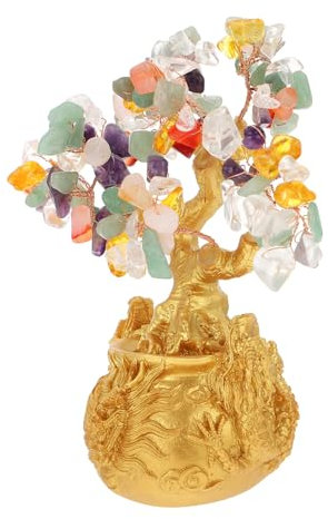 HOLIDYOYO Feng Shui Kristall Geldbaum Bonsai Stil Mit Farbigen Steinen Desktop Deko Für Zuhause Und Büro Glücksbaum Ornament Als Cash Cow Dekoration Geschenk Für Reichtum Und Wohlstand