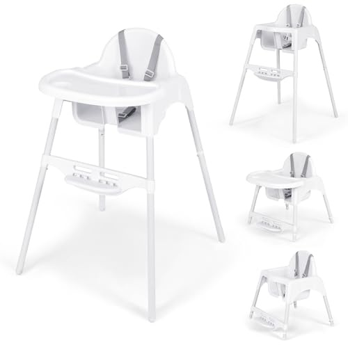 COSTWAY 4 in 1 Hochstuhl Baby, Kinderhochstuhl mit abnehmbaren Tablett & Sicherheitsgurt, Babyhochstuhl umwandelbar mit verstellbaren Fußstütze, Babystuhl Kinderstuhl für Baby ab 6 Monaten (Weiß)