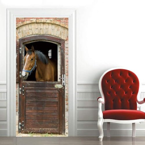 Türbekleben Pferd Türtapete, Selbstklebend TürPoster Pferd Türbilder, 3D Fototapete Türfolie Poster Tapete Türaufkleber Tür Tapeten 77 x 200 cm q6415