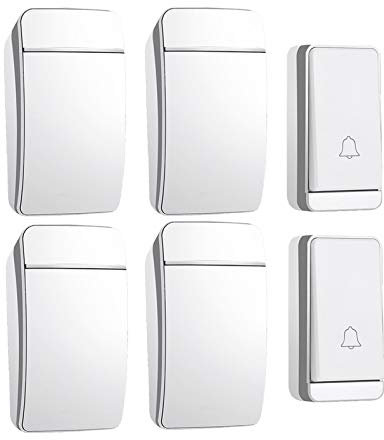 WOTZOV Timbre inalámbrico, Alcance de 200 m, Timbre de Puerta inalámbrico Resistente al Agua con 4 receptores, 2 pulsadores, 38 melodías, 4 Niveles de Volumen Ajustables, Dorado,Plata
