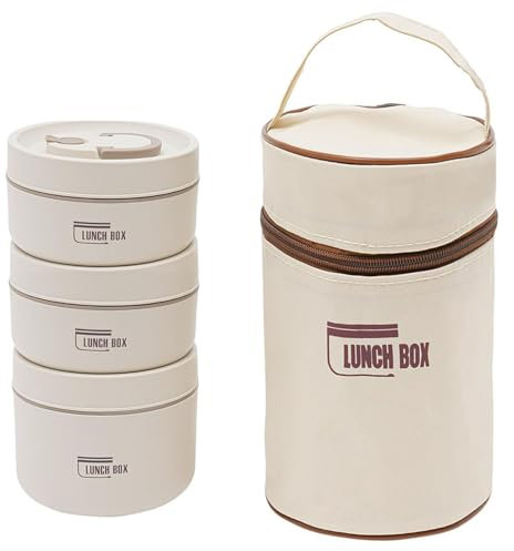 Sightday 3 Stück Thermo Lunchbox Edelstahl Mit Tasche,Thermobehälter Für Essen,Auslaufsicher Essen Warmhalten Behälter für Zuhause,Büro,Picknick(Beige-2 * 440ml&1 * 600ml)