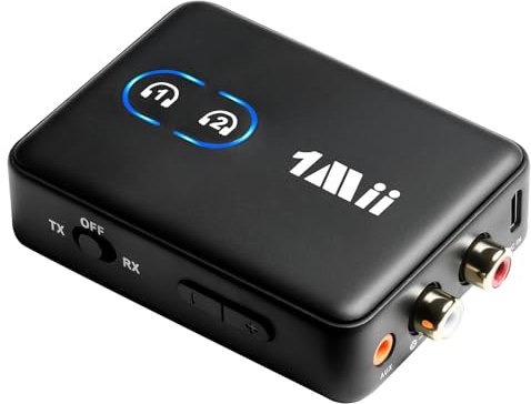 1Mii ML302 Bluetooth 5.3 Transmitter Receiver, Dual Connection, 3.5mm AUX RCA Bluetooth Audio Adapter, 30H Playtime, aptX LL/AD/HD Hi-Fi Sound for TV, Home Stereo, Speaker, Headphones, PC - Upgraded