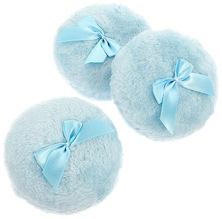 DRESSOOS 3stücke Teiliges Body Puder Flauschige Weiche Waschbare Baumwoll-puderquaste Mit Niedlichem Schleifenknoten Hautfreundlich Und Großflächig Für Körper Und Gesicht Blau
