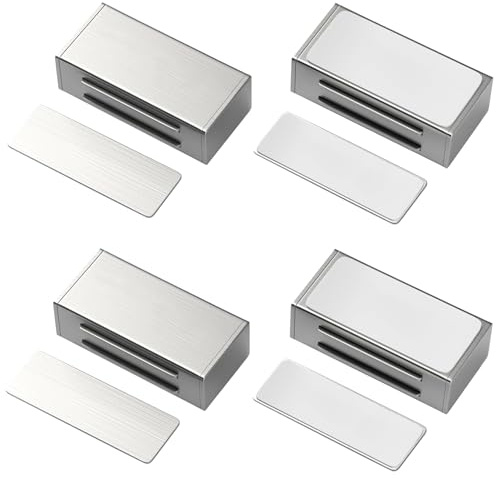 NINGYER 4 Pezzi Calamite per Mobili Chiusura, 65 x 25 x 14 mm Potente Chiusura Magnetica per Ante, Non è Richiesta Alcuna Perforazione per Ante Armadi, Porte Mobili, Porte Balconi (Argento)