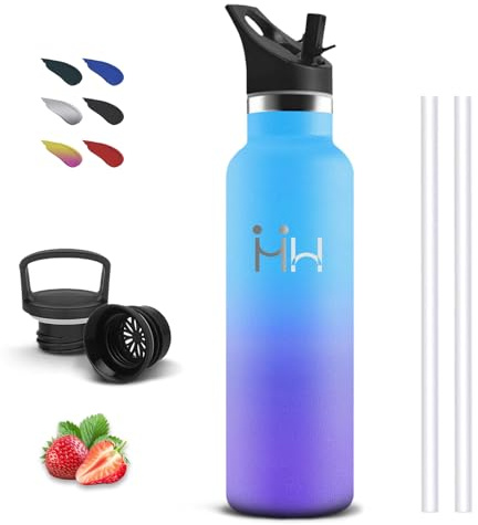 Borraccia, Borraccia Termica 750 ml, Senza BPA, Borraccie con Cannuccia, Senza Perdite, Borraccie Acciaio Inox, Mantiene Caldo per 12 Ore/Freddo 24 Ore, Termos per Yoga, Campeggio, Ufficio, Viaggio