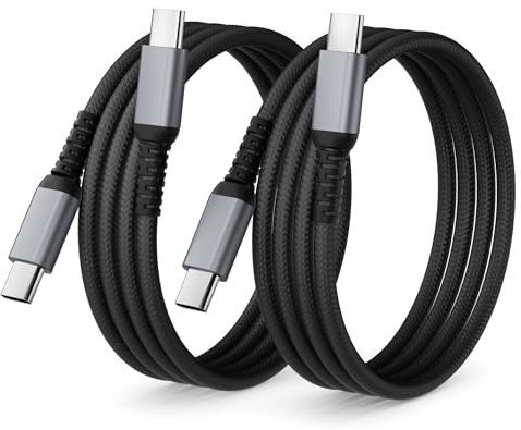 Lot de 2 câbles de charge USB C vers USB C de 1 m, 60 W, charge rapide, câbles de charge tressés USBC pour iPhone 16, 15 Pro Max Plus, iPad Pro/Air, Samsung S25, S24, S23 et plus encore