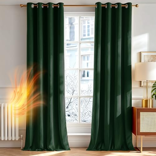 Deconovo Tende per Interni Eleganti in Velluto – Set di 2 Pannelli Moderni con Occhielli, 140x290 cm, Verde Scuro, Decorative per Finestre di Camera da Letto, Salotto e Soggiorno