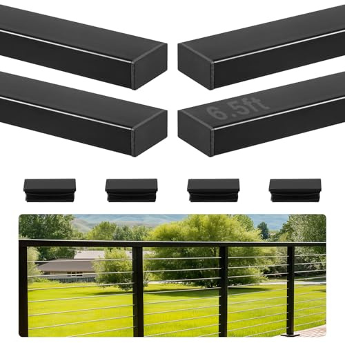 VEVOR Corrimano per Ringhiera da Balcone, Ringhiera 4 pz per Scale Rettangolare in Acciaio Inox da 198 cm, con Terminali, Rivestimento Nero Opaco, per Corridoi, Scale Interne ed Esterne, Terrazze