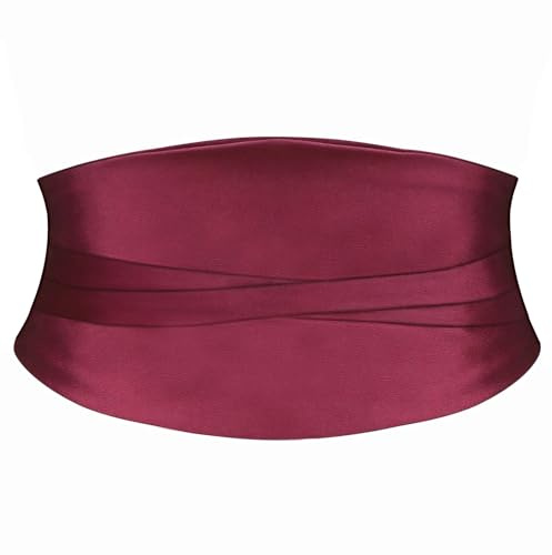 SUOSDEY Satin breite Gürtel für Damen Kleider, Vintage Mode dehnbarer Taillengürtel elastischer Cinch Bund Weinrot