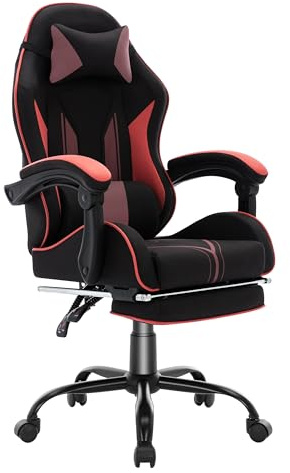 NSMAZXO Gaming Stuhl mit Fußstütze Ergonomisch mit Kopfstütze& Lendenkissen-Bürostuhl mit Premium- Technikstoff&130kg Tragfähig für Esports/Homeoffice/Zocken (Erwachsene/Jugendliche/Kinder)