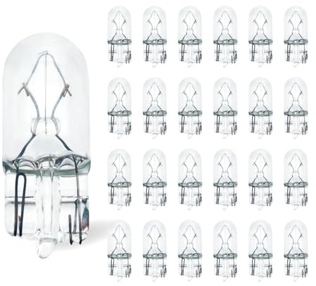 Lanuovx 25x W5W T10 Glühbirnen 12V 5W Glassockel Klar W2.1x9.5d Halogen Lampen für Standlicht Kennzeichenbeleuchtung und Innenraum Großpackung
