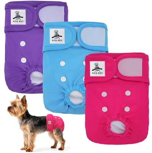UFO PET Pañales Perro Hembra Lavables XS (3 Piezas), Pañales para Perros Hembra Reutilizables y Altamente Absorbentes, Pañal Perro Hembra con Botones Ajustables