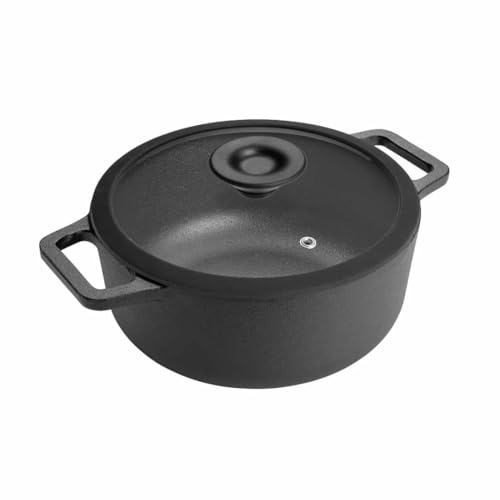 Prestige Cocotte en fonte de 24 cm et couvercle en verre – pré-enduite, non toxique, passe à l'induction et au four, facile à nettoyer