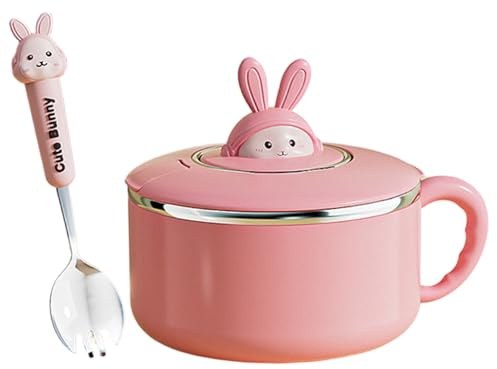 Ferricult Ramen Bowl with Lid 1200ml Instant Noodle Bowl with Handles and Spoon Portable Cute Ramen Cooker for Soup, Noodles, Dumplings, Salads Style 1, Décor Maison