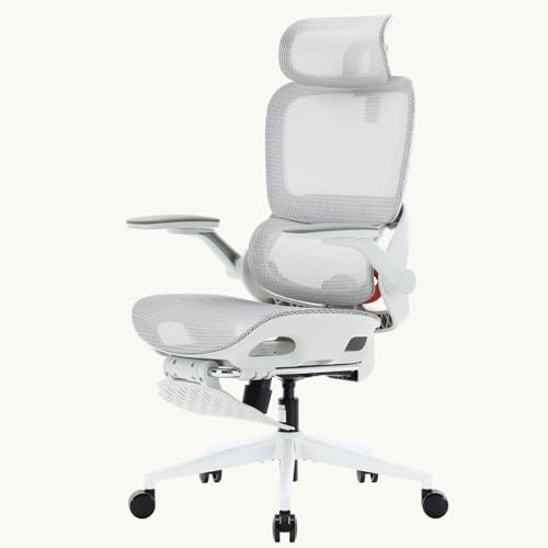 SIHOO B100 Pro Sedia Ergonomica da Ufficio con Poggiapiedi, Sedia da Scrivania Supporto Lombare 4D, Sedia per Computer Poggiatesta 3D, Braccioli Pieghevoli 4D, Reclinazione 90-135°, Bianco