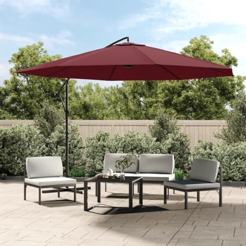 Ampelschirm Bordeauxrot mit Aluminium-Mast 350 cm für Garten & Terrasse, Outdoor Sonnenschutz UV-beständiger Polyester Bezug, stabil mit Kreuzfuß, Kippfunktion Kurbelmechanismus