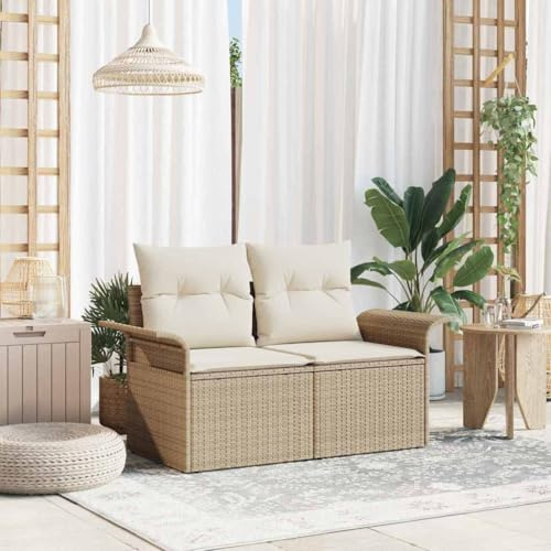 Ordellia Trädgårdssoffa med kudde beige, 141 x 62 x 69 cm poly-rotting, slitstark loungesoffa för terrass och trädgård, UV-resistent