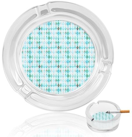Blue Diamond Grid Glass Material Ashtray, Suitable for Home And Office Use