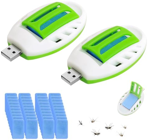 KQWVZ Mückenstecker, 2 Stück Tragbare USB Elektrische Mückenschutz Killer Mit 120 Mückenschutztabletten, Elektrisch Mückenschutz Steckdose, Für Sommer Kinderzimmer Innen und Außenbereich Im Auto