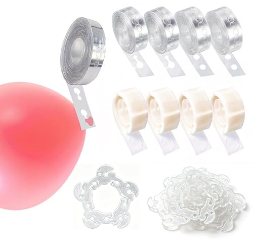 PYRUVAE Guirnalda De Globos Kit De Cintas Para Arco De Globos 5 Tiras Con Adhesivo + 5 Con Agujeros + 50 Clips De Conectores De Globo Decoración Para Fiesta Boda Cumpleaños Bautizo Graduación