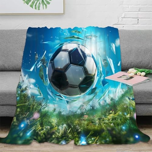 NGGADIWEG Estampado 3D Soccer Ball Impact Manta de salón Microfibra Ropa de Cama Anti-Bolitas Dynamic Sports Arte Plaid de salón cálido para jóvenes en salón 50x60inch(127x152cm)